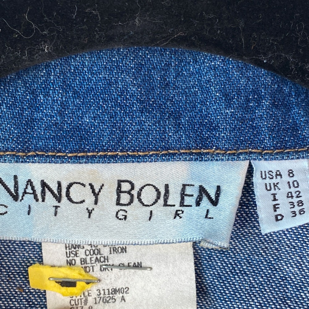 Nancy Womens Bolen Denim Patch Jacket 8 Blue Texas Retro Colorado Western Unique - Picture 8 of 10